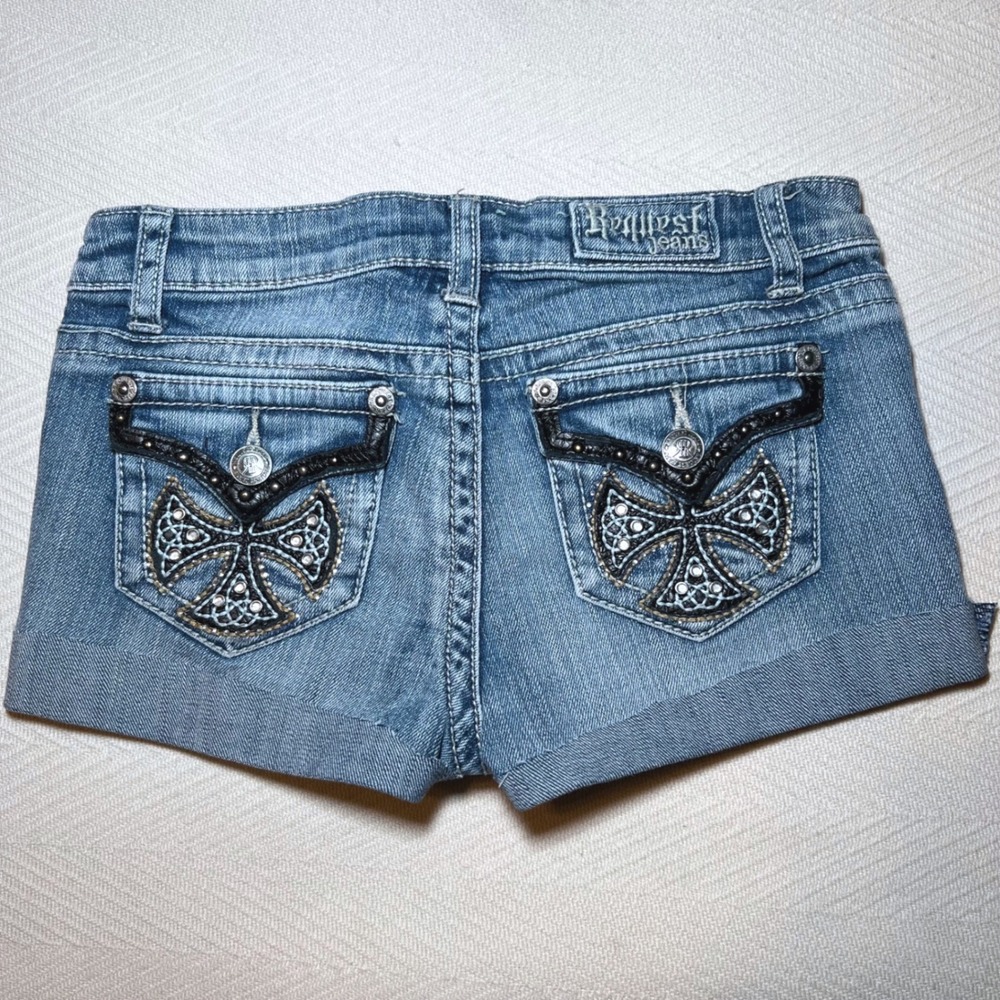 Y2K Mini Shorts Low Rise Tiny Shorts Cross Pockets Size 25